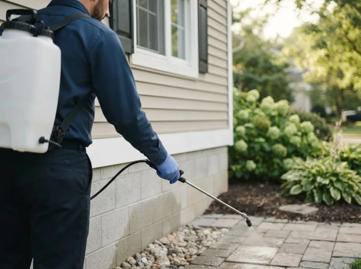 Pest control technician inspecting a home in Farmington, MO